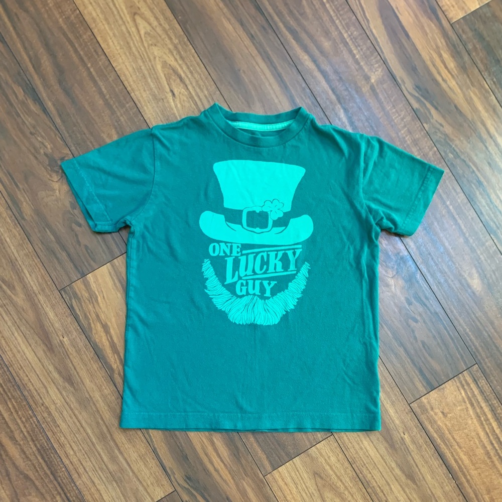 One Lucky Guy green shirt